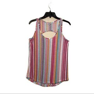 Kismet Cut Out?Back Pink Blue Striped Tank Top XS